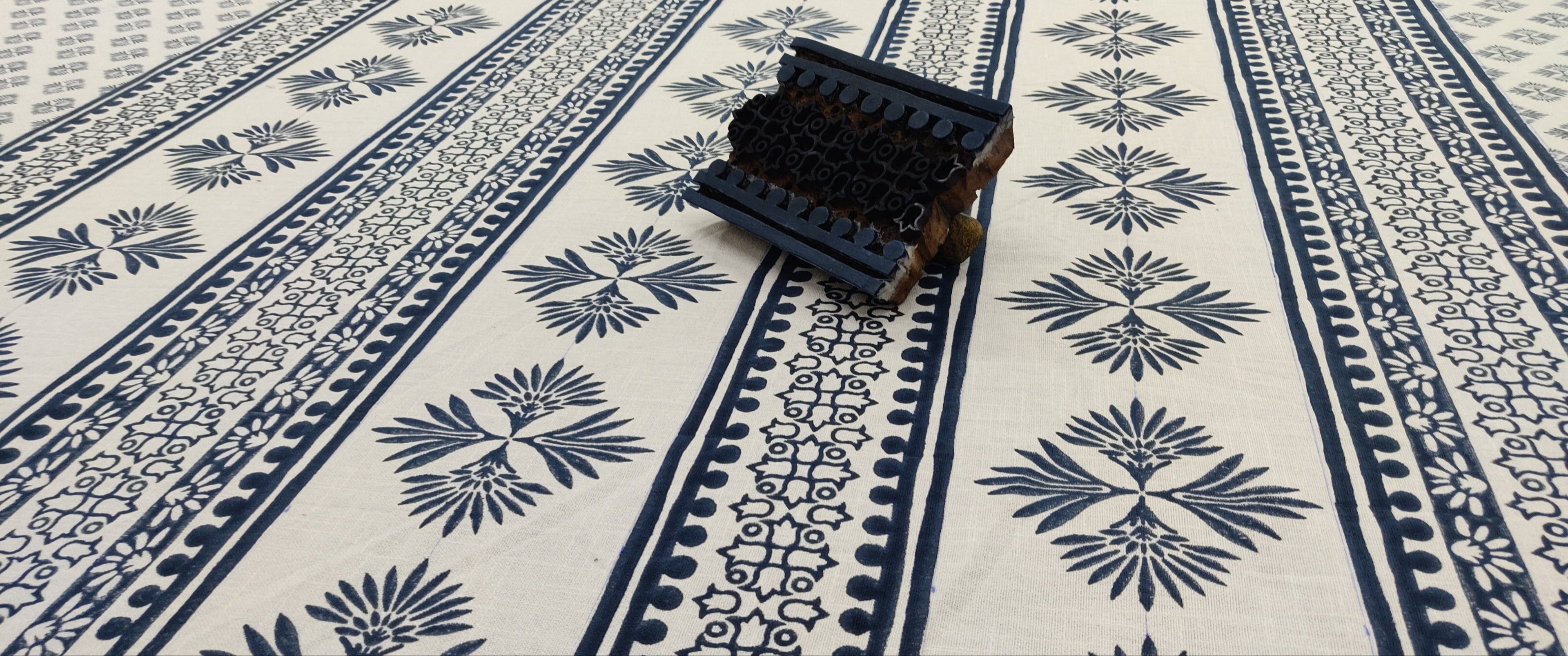 Hand Block Printed Tablecloth Navy Blue